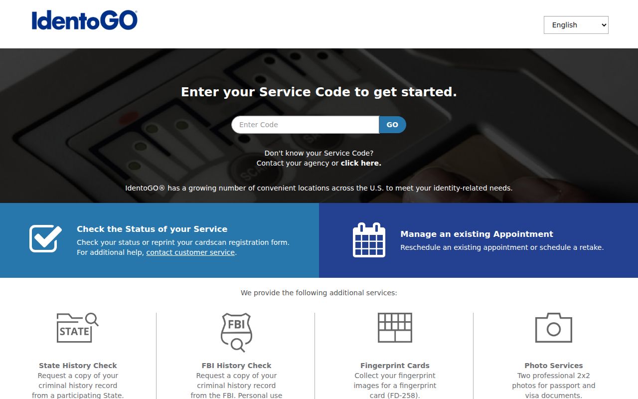 Gaines County criminal history fingerprint review through IdentoGO