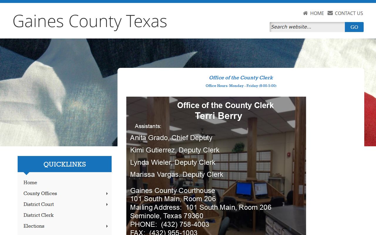 Gaines County Clerk criminal case records page