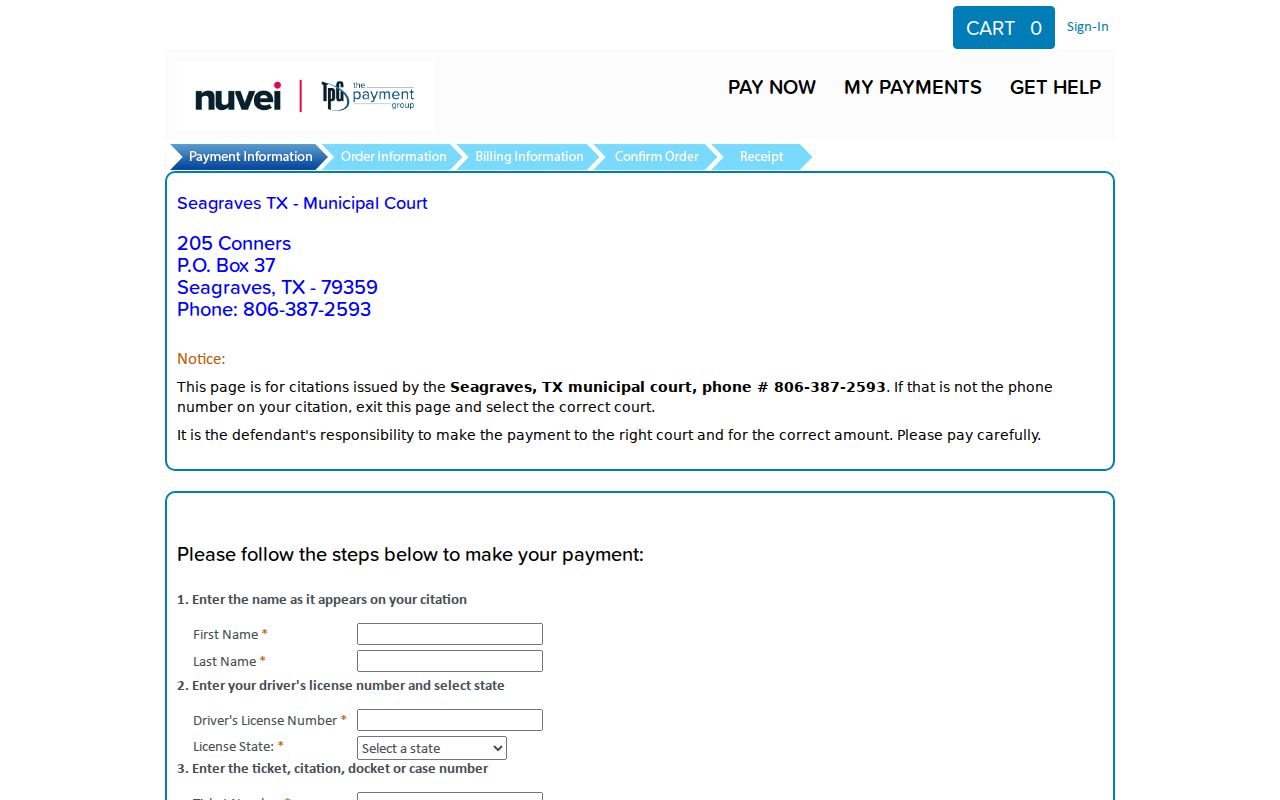 Seagraves criminal citation payment fields