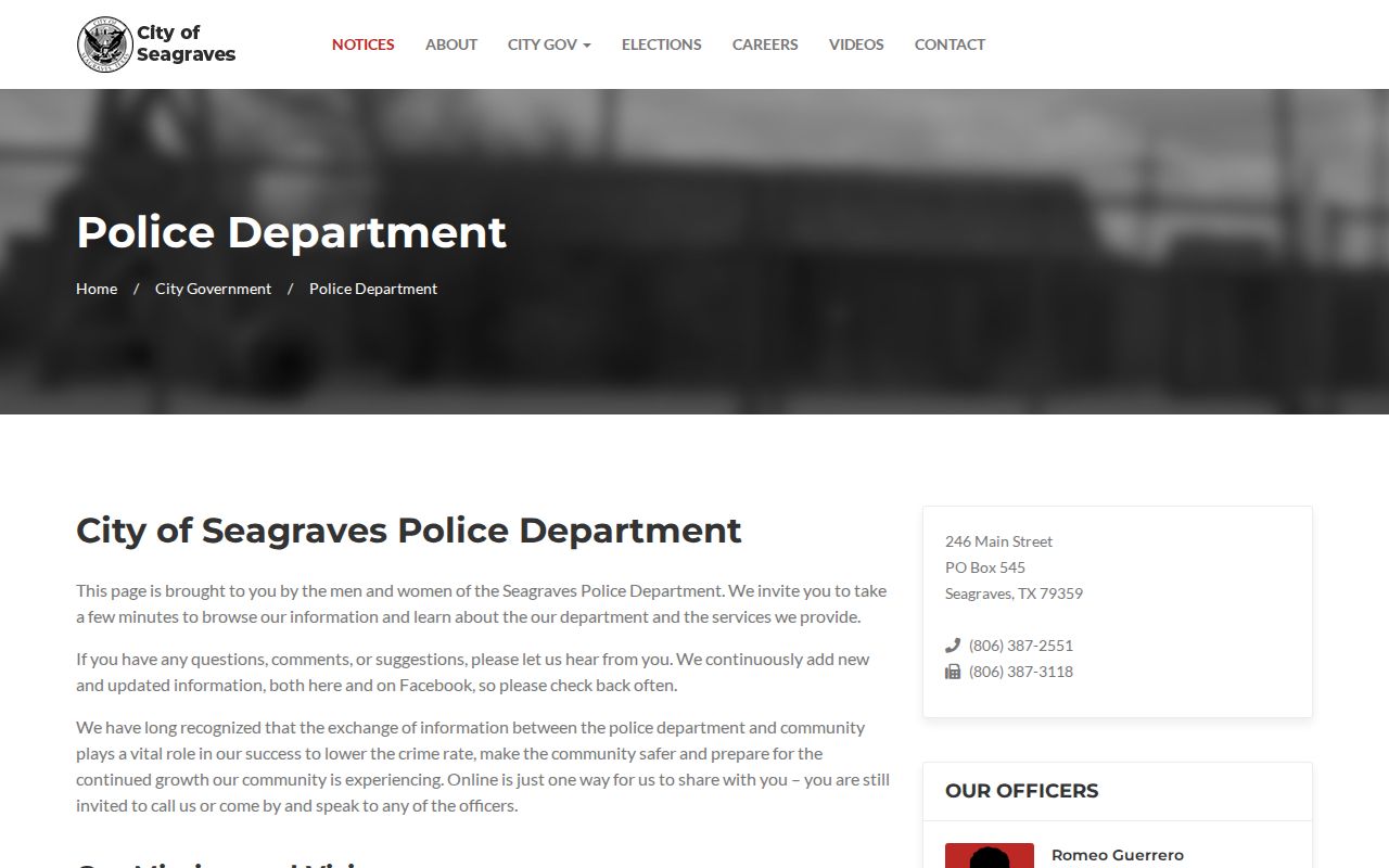 Seagraves Police Department criminal records counter