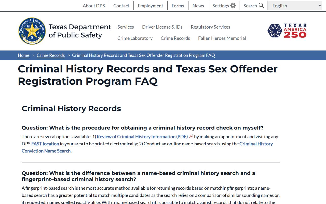 DPS public profile field rules for Gaines County sex offender registry records